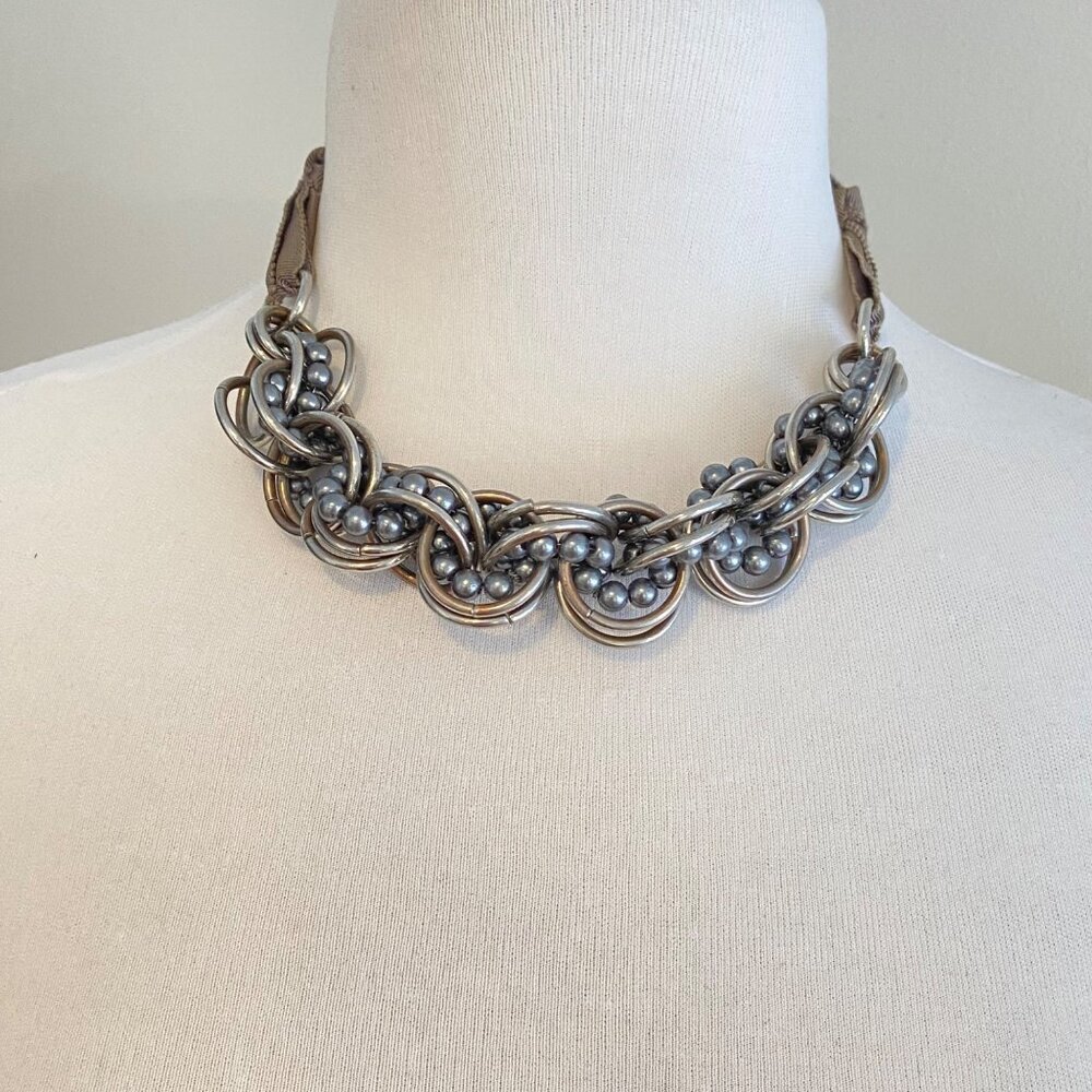 Mexx Silver Chunky Chain Statement Necklace Y2K Mixed Metal Collar Jewelry